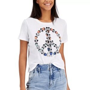 NWT Disney Juniors Mickey Mouse White Peace-Sign Graphic T-Shirt Size L
